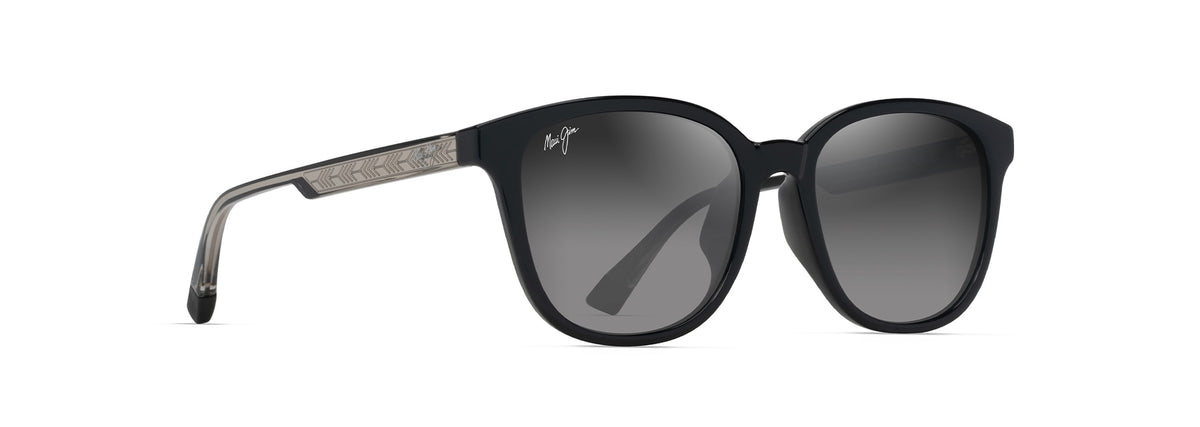 Maui Jim Ku'ikahi AF sunglasses in Shiny Black with Trans Light Grey, angled view