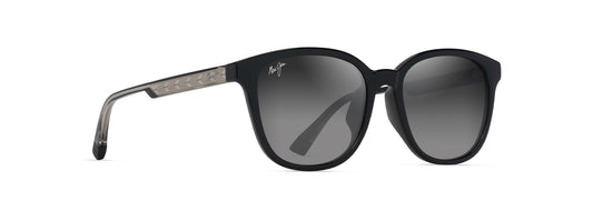 Maui Jim Ku'ikahi AF sunglasses in Shiny Black with Trans Light Grey, angled view