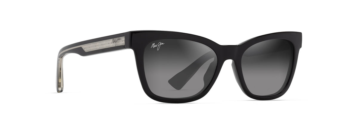 Maui Jim Hiwahiwa sunglasses in Shiny Black with Grey & Black, angled view