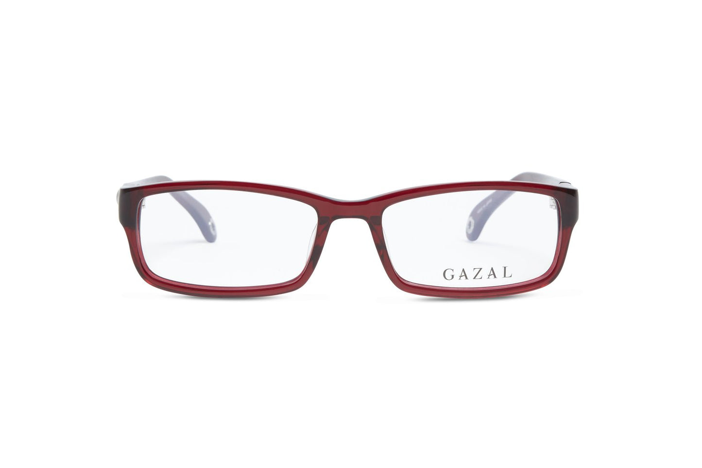 Gazal Bella Eyeglasses - Red Rectangular Front View - GAZAL Lens Etching - Legacy Collection - Gazal Eyecare