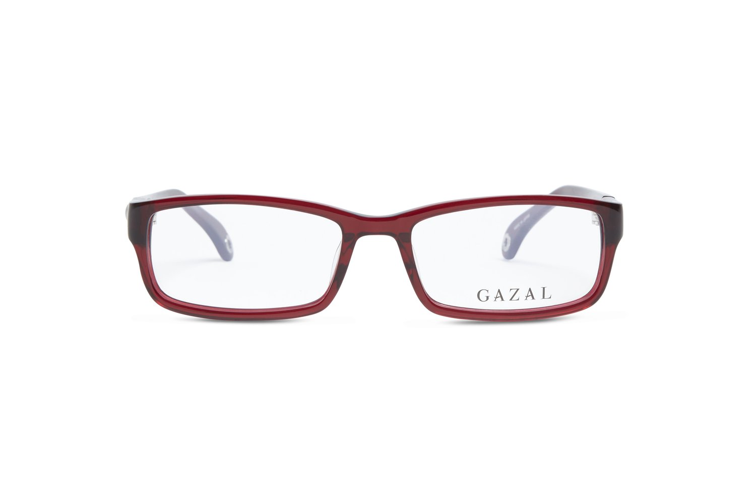 Gazal Bella Eyeglasses - Red Rectangular Front View - GAZAL Lens Etching - Legacy Collection - Gazal Eyecare