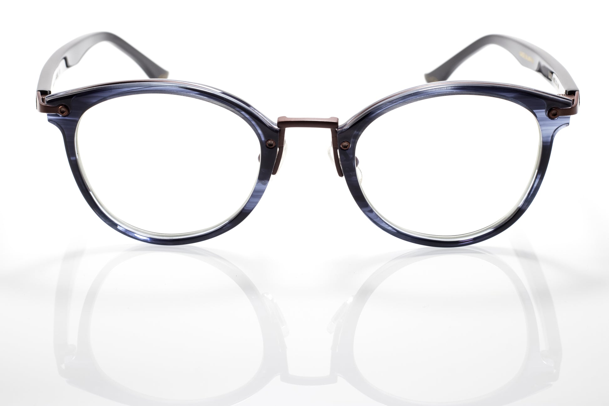 Gazal Einstein Eyeglasses - Blue Grey Marbled Round Metal Front View - Legacy Collection - Gazal Eyecare