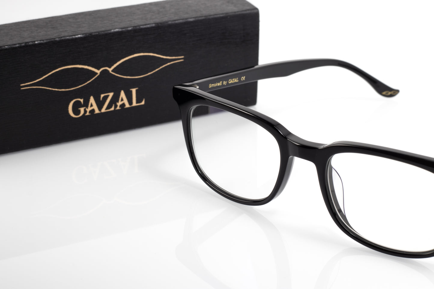 Gazal SmokeE Eyeglasses - Black Wide Square with GAZAL Case - Legacy Collection - Gazal Eyecare