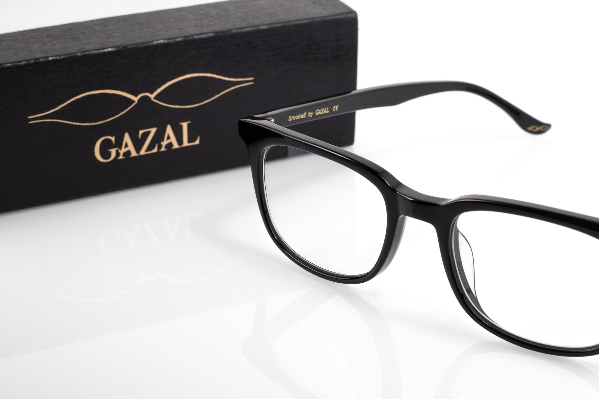 Gazal SmokeE Eyeglasses - Black Wide Square with GAZAL Case - Legacy Collection - Gazal Eyecare
