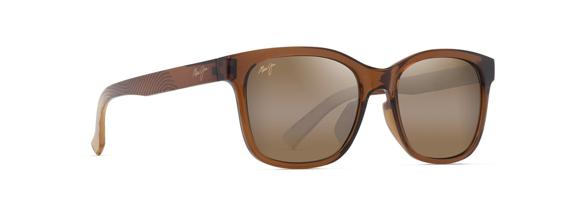 Maui Jim Owelo sunglasses in Shiny Transparent Dark Brown, angled view