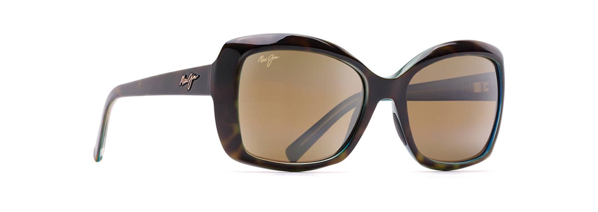 Maui Jim Orchid sunglasses in Shiny Tortoise with Peacock Blue, angled view