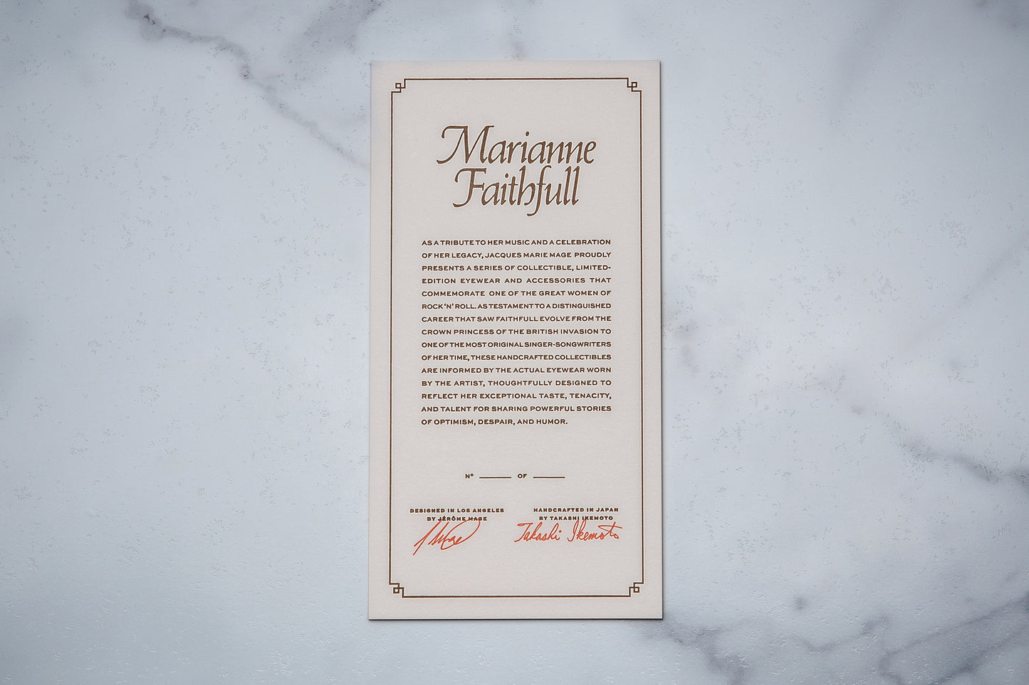 Jacques Marie Mage Marianne Faithfull Collection Limited Edition Numbered Card of Authenticity