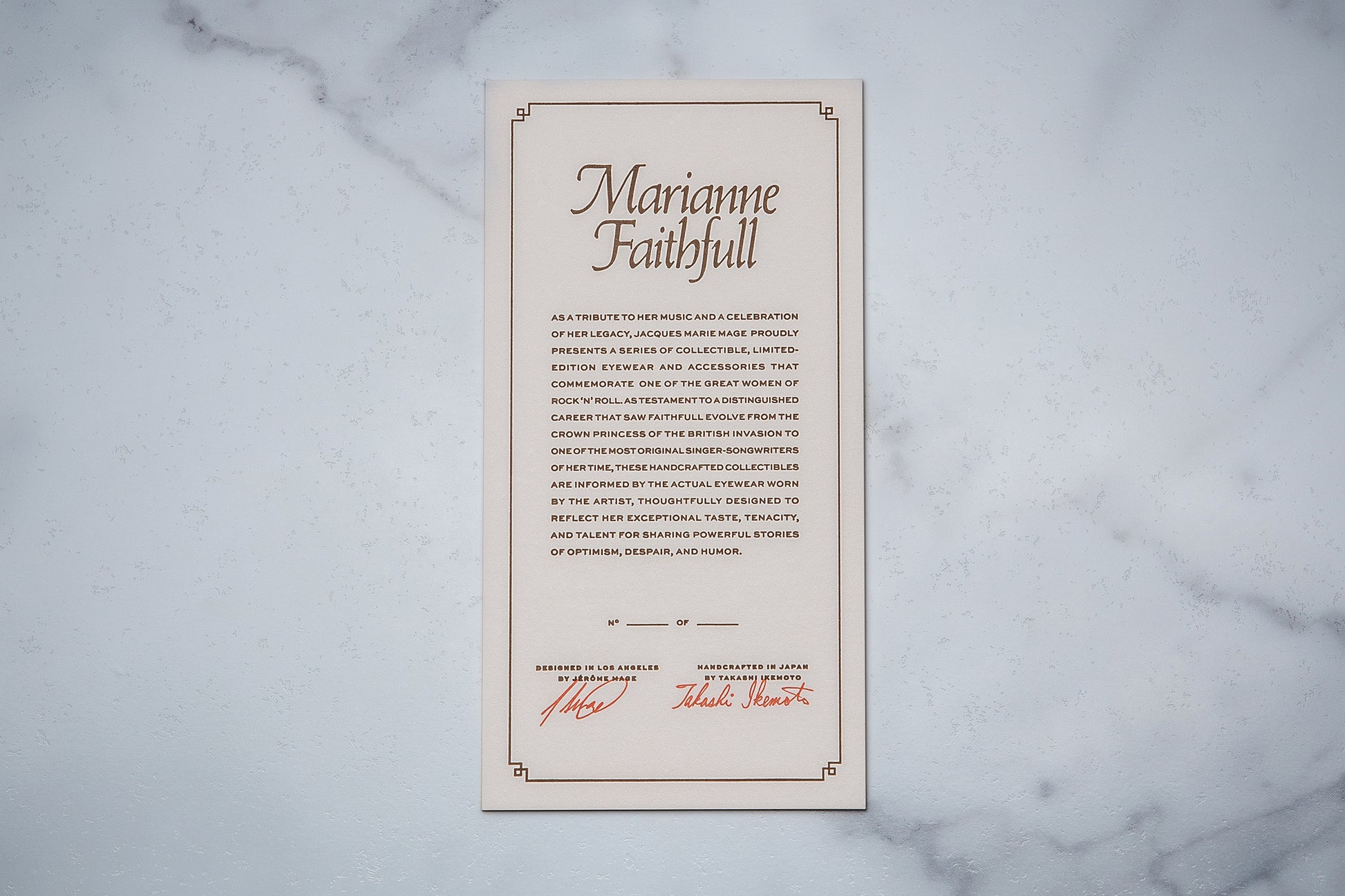 Jacques Marie Mage Marianne Faithfull Collection Limited Edition Numbered Card of Authenticity