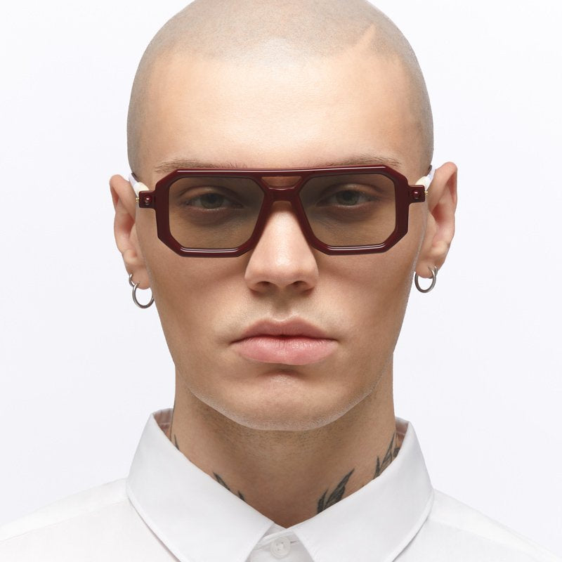 Kuboraum P8 Sunglasses Mask Dark Red Ivory DR grey1 Model