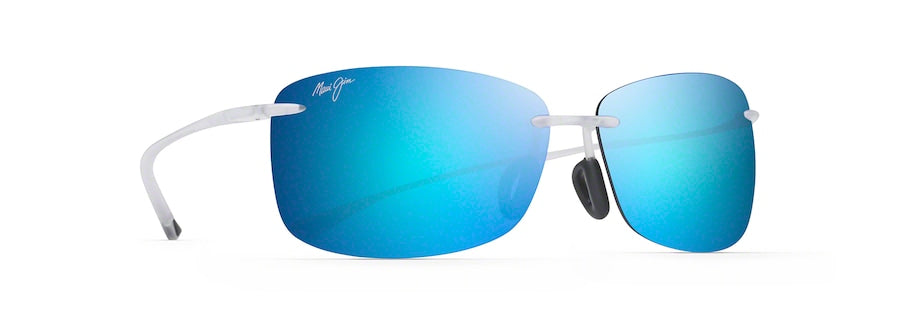 Maui Jim 'Akau Sunglasses in Crystal Matte with Blue Hawaii lenses- Angled View