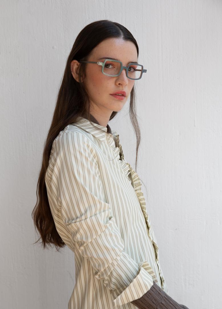 Nina Mur Klee Eyeglasses Green Aurora Wooden Eyewear Model