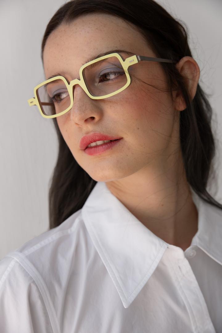 Nina Mur Klee Eyeglasses Pistachio Ice Cream Wooden Eyewear Model