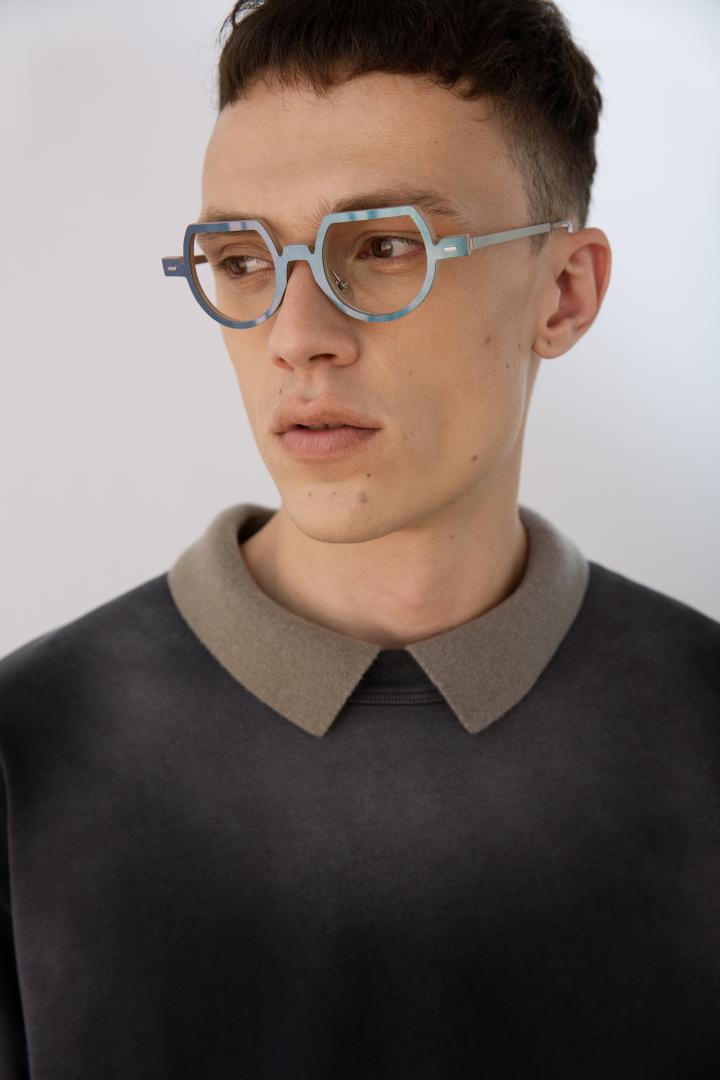 Nina Mur Lina Eyeglasses Blue Stellar Wooden Eyewear Model