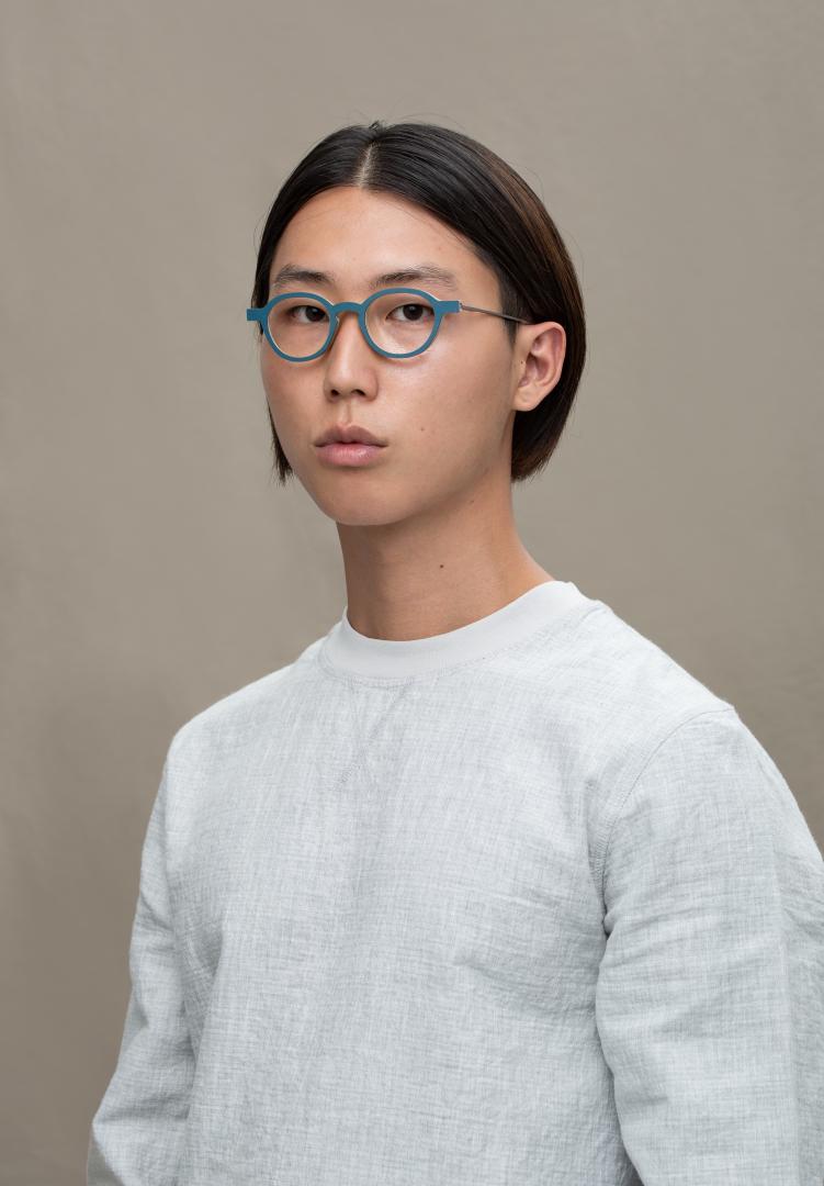 Nina Mur Mamen Eyeglasses Blue Steel Wooden Eyewear Model