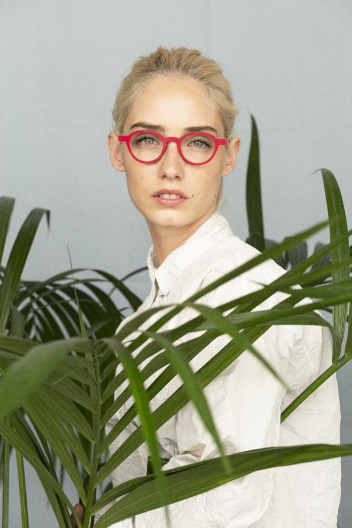 Nina Mur Mamen Eyeglasses Raspberry Red Wooden Eyewear Model