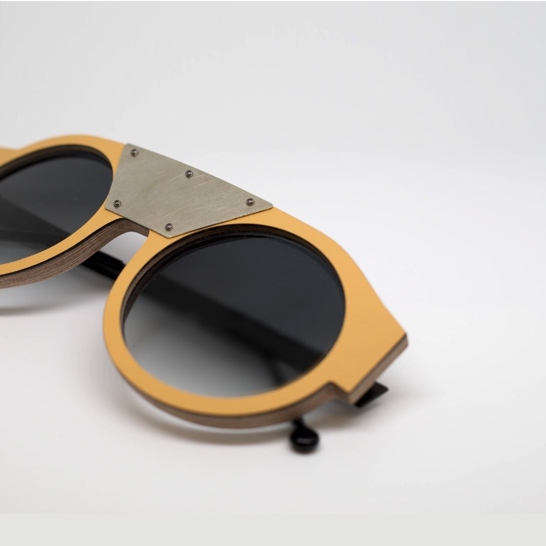 Nina Mur Oskar Sunglasses Sand Yellow Wooden Eyewear Detail