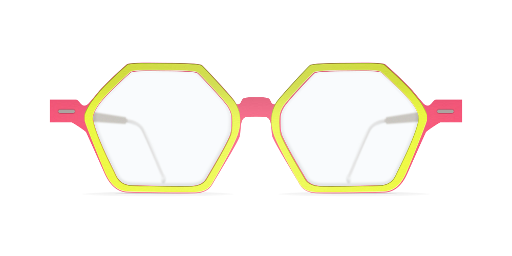 Nina Mur Ziggy Eyeglasses Fluo Pink Fluo Yellow Wooden Eyewear Front