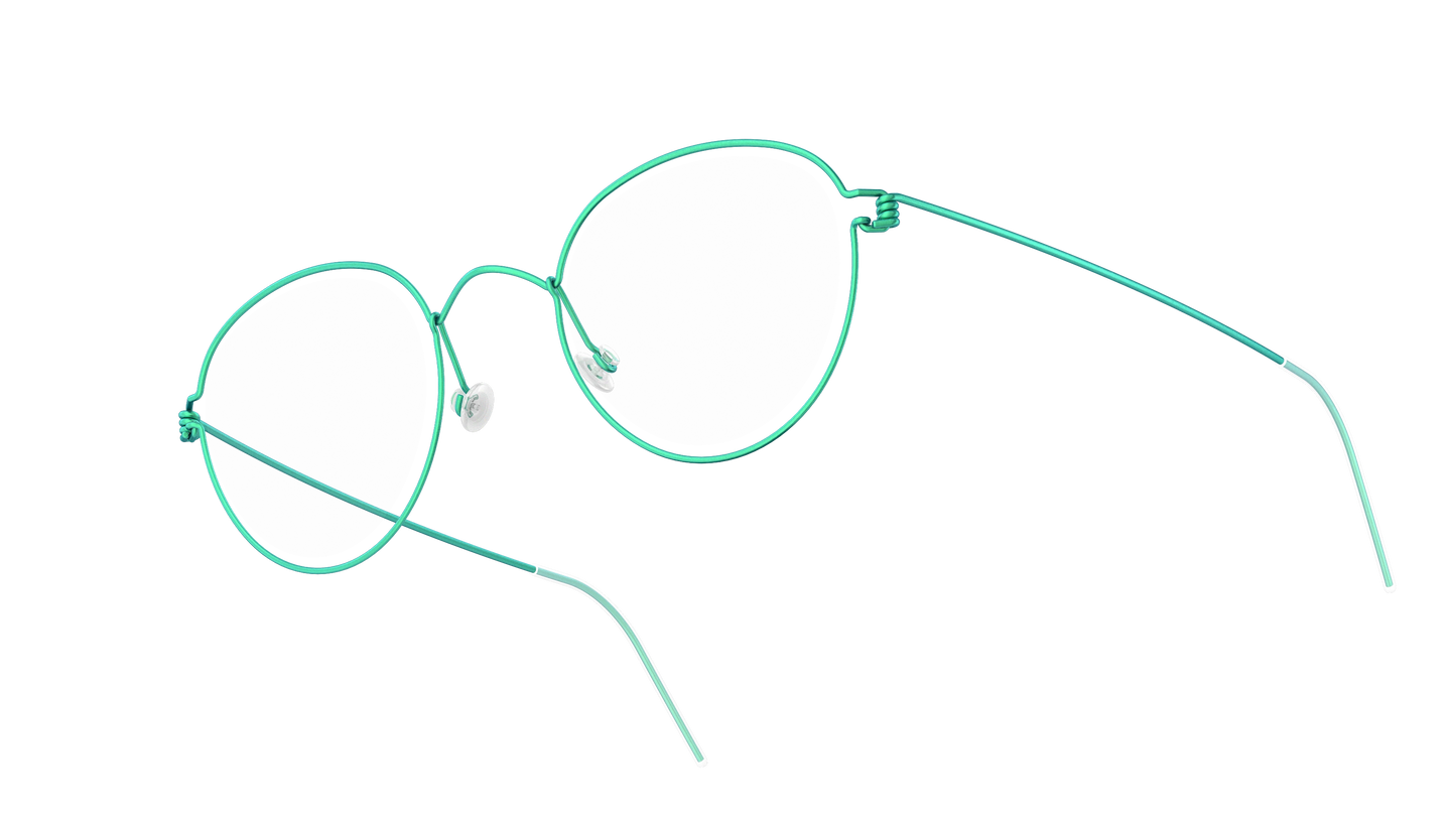 LINDBERG Air Titanium Rim Jackie — Teal — titanium eyeglasses — angled three-quarter view — official product render