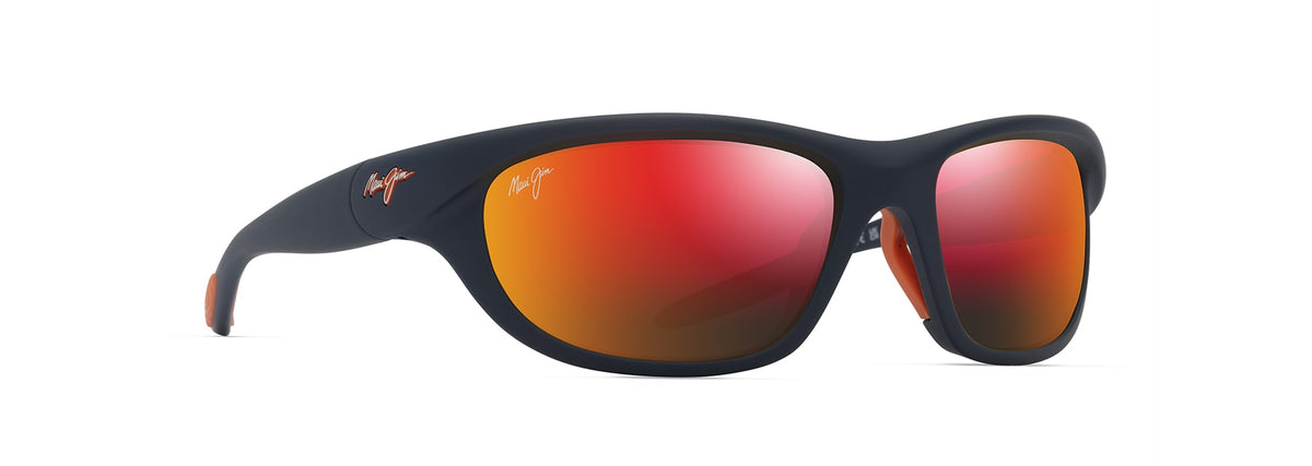 Maui Jim Haulani sunglasses in Matte Solid Dark Blue with Orange, angled view