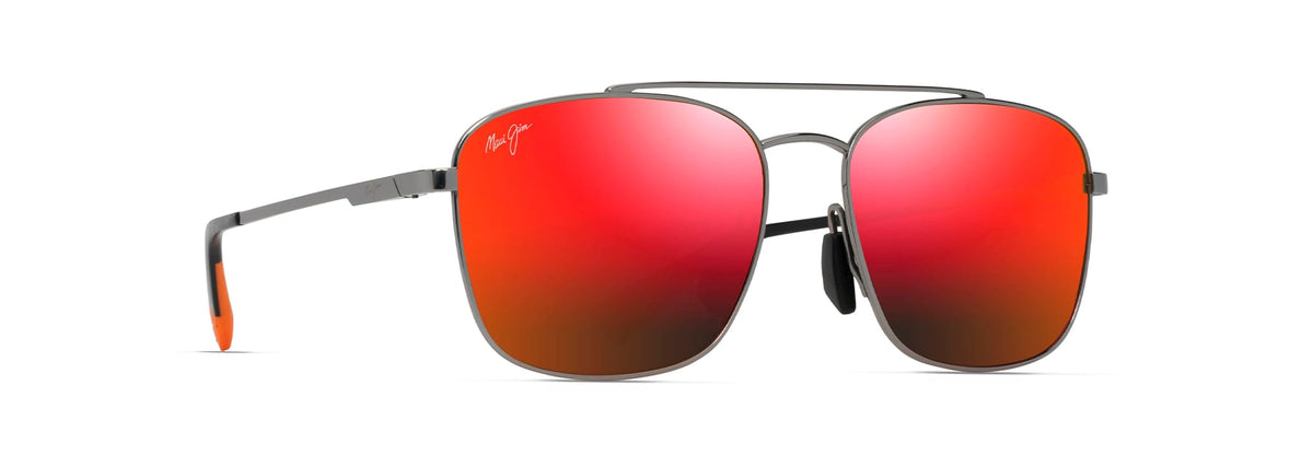 Maui Jim Piwai AF sunglasses in Shiny Light Ruthenium, angled view