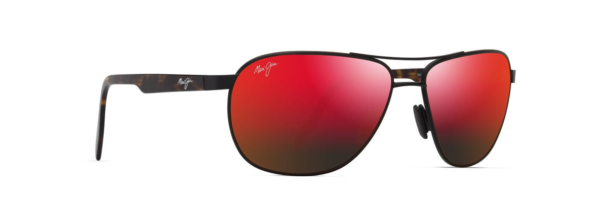 Maui Jim Castles sunglasses in Matte Black & Havana, angled view