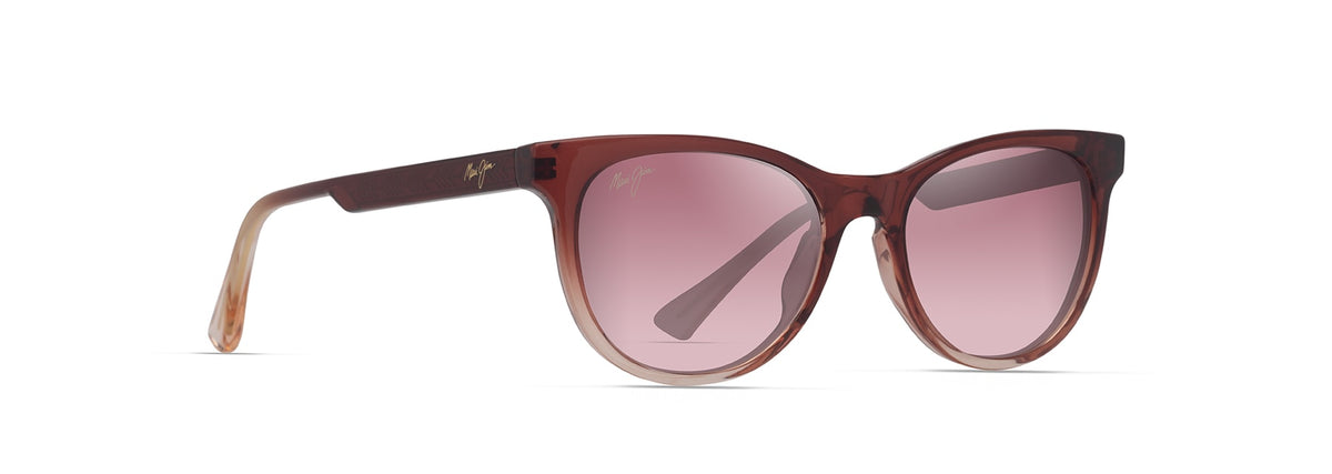 Maui Jim Lonomea sunglasses in Shiny Trans Red to Light Pink, angled view