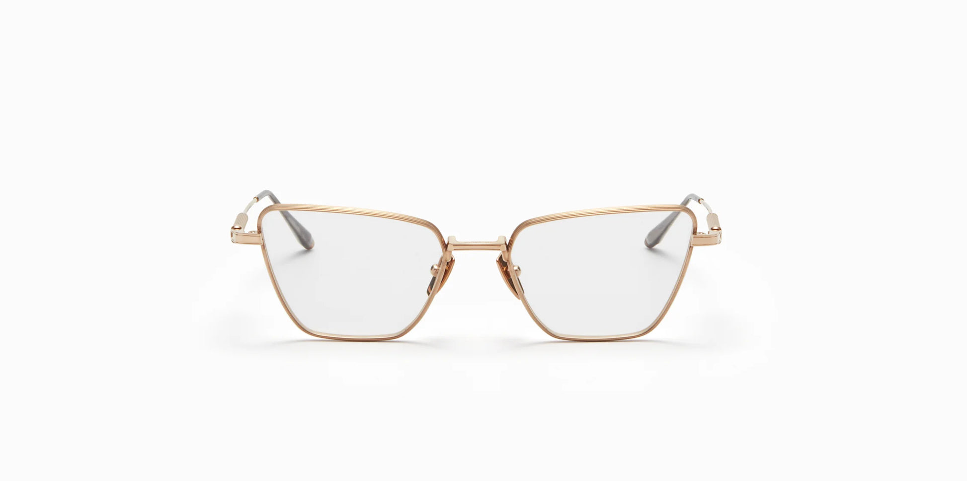 Front view of Akoni's new "Vega" frame in the brushed white gold colorway.