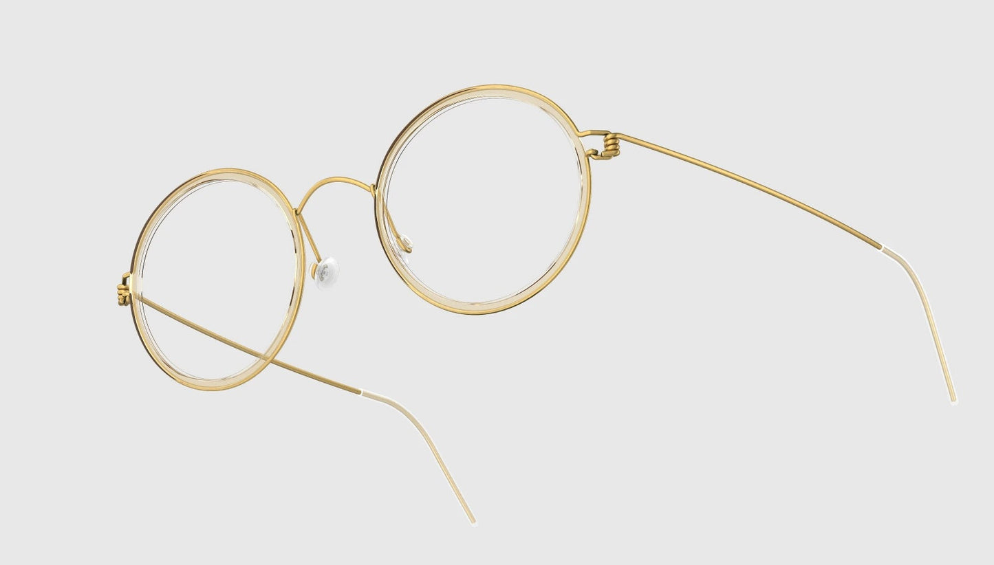 LINDBERG Air Titanium Rim Cameron — Gold frame with Polished Clear/Honey acetate inner rim — titanium eyeglasses — alternate view — official product render