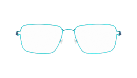 LINDBERG Air Titanium Rim Aaron — matte Aqua rim with Steel Blue temples — titanium eyeglasses — front view — official product render