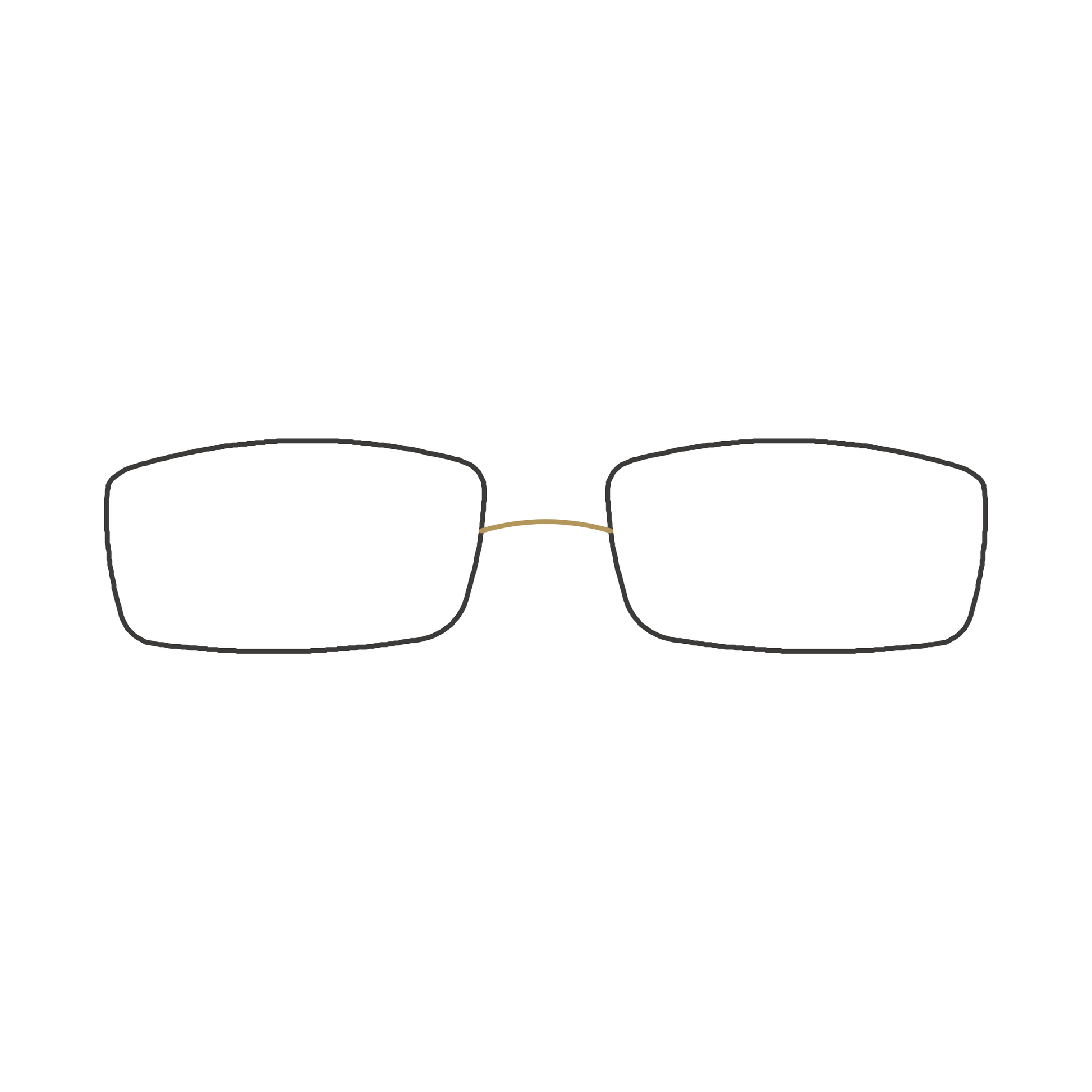 LINDBERG Spirit Titanium 2001 rimless frame — schematic front view, black rim with gold bridge