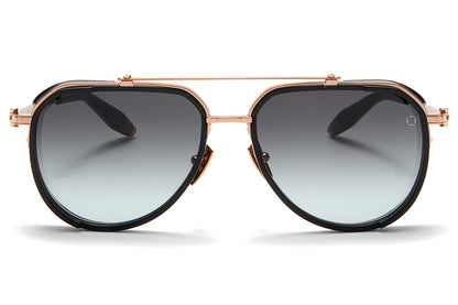 Front view of Akoni's "Echo" frame, a classic aviator shape with a unique frontal hood and black enamel accents around the edge of the trim.