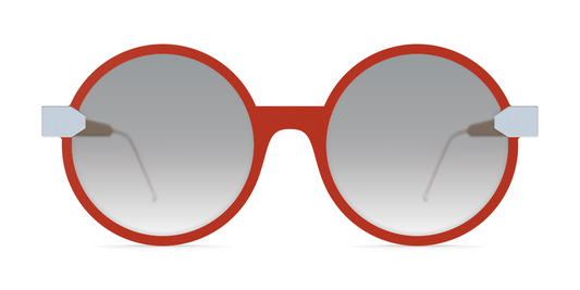 Nina Mur Clotilde Sunglasses Warm Red Sky Blue Wooden Eyewear Front