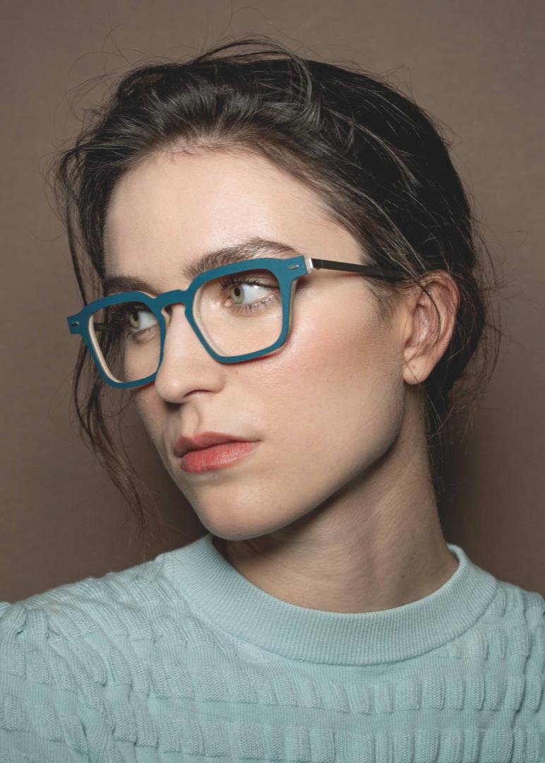 Nina Mur Daniel Eyeglasses Blue Steel Wooden Eyewear Model