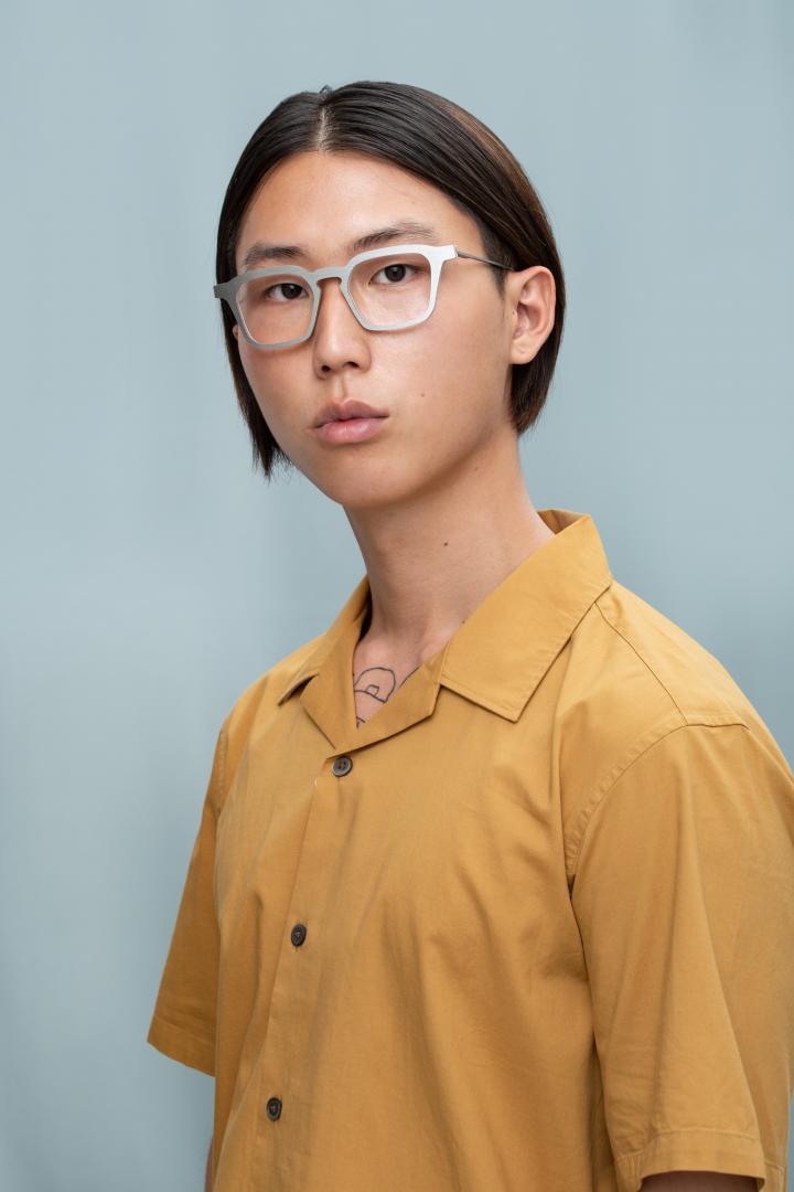 Nina Mur Daniel Eyeglasses Satin Clear Titanium Wooden Eyewear Model