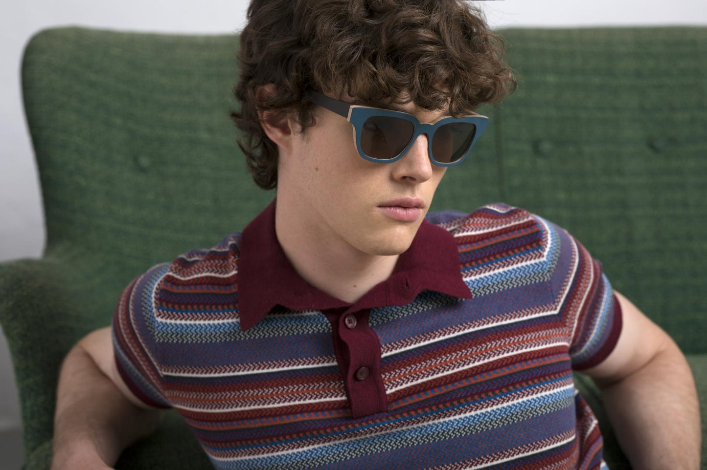 Nina Mur David Sunglasses Blue Steel Wooden Eyewear Model