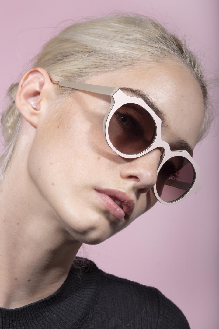 Nina Mur Elena Sunglasses Pale Pink Wooden Eyewear Model