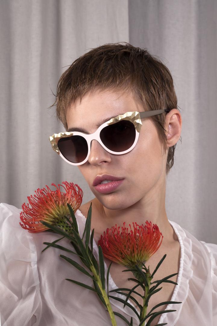 Nina Mur Rafaela Eyeglasses Jewel Pale Pink Wooden Eyewear Model